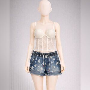 Celebrity Pink Blue Star-Pattern Jean Shorts